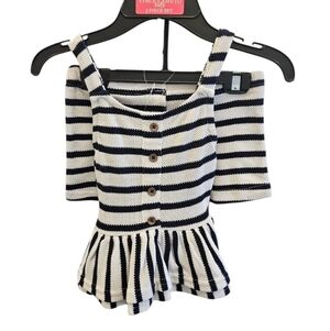 Vince Camuto Blue White Striped Knit 2pc Short Set Little Girls NEW
